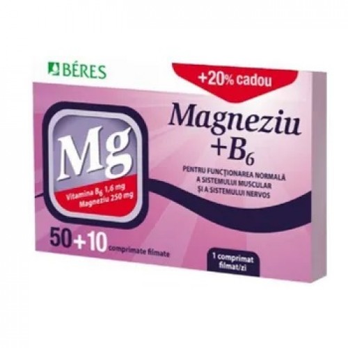 Beres Magneziu + B6, 50 comprimate filmate +10 comprimate cadou Zephyr Labs