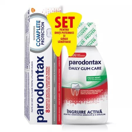 Pachet Parodontax pasta de dinti Complete Protection Whitening 75ml + apa de gura 300ml CADOU