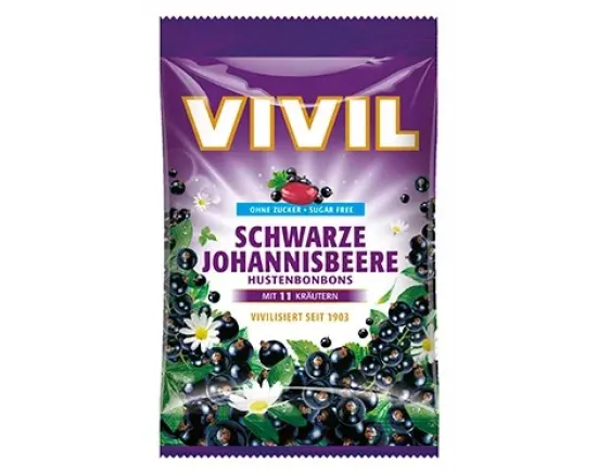 Vivil bomboane coacaze negre cu vitamina C fara zahar, 60g