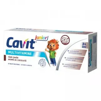 Cavit Junior multivitamine fara zahar aroma ciocolata, 20 comprimate masticabile