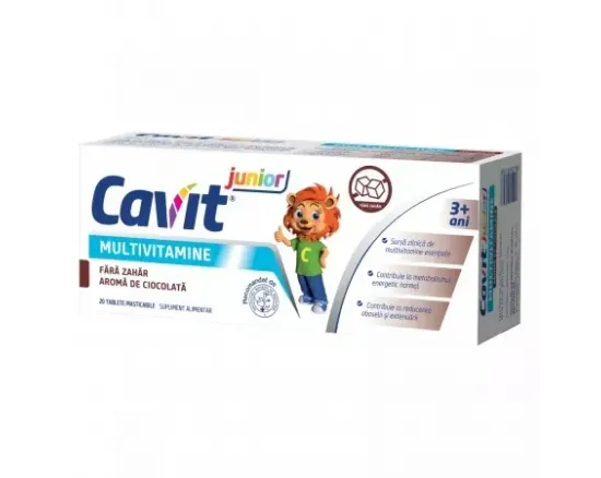 Cavit jr.multivit.ciocolata f.zahar x 20 tab.mast. Cavit jr.multivit.ciocolata f.zahar x 20 tab.mast.