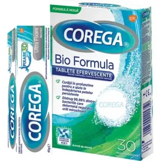 Corega ultra fixare neutro crema adeziva 40g+Corega tabs bioformula, 30 tablete efervescente (-90%) PACHET