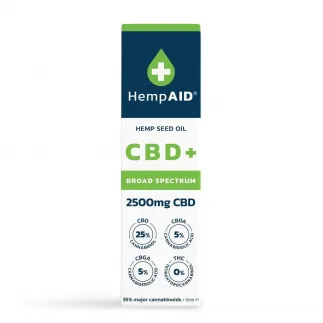 Ulei de canepa cu 2500mg CBD, 500mg CBDA, 500mg CBGA, broad spectrum, HempAID, natural, 10ml