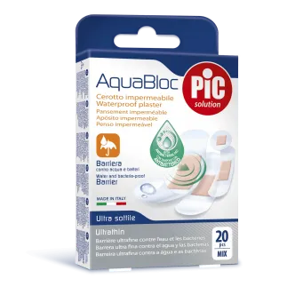 Pic plasturi Aquabloc mix 4 dimensiuni cu solutie antibacteriana, 20 buc.